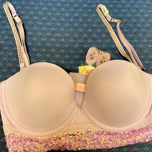 Victoria’s Secret 🤫 sexy  lilac sequin multi way bra removable bling straps 36C